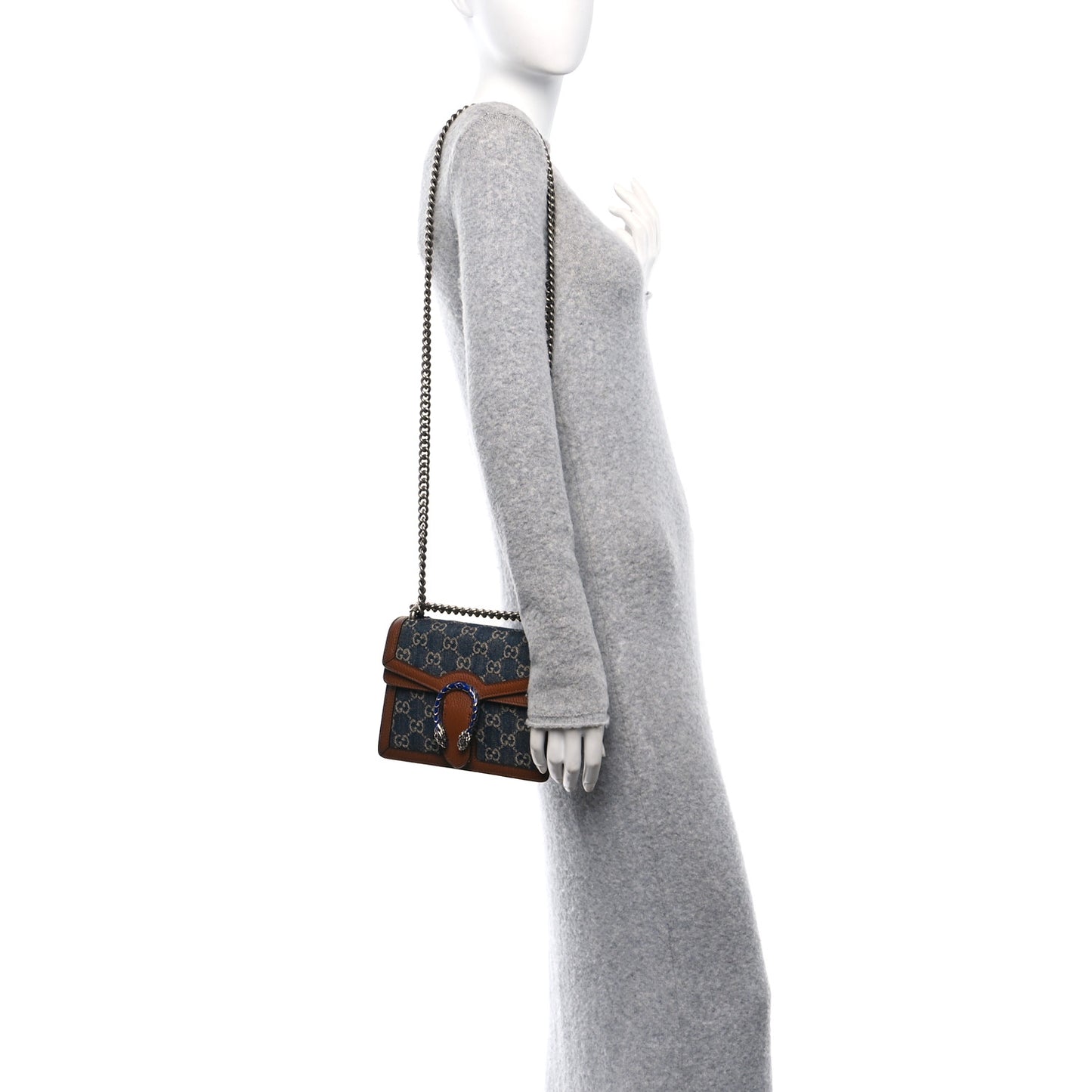 New Denim GG Monogram Dollar Calfskin Enamel Mini Dionysus Shoulder Bag Blue Tea Cuir Epilog Electric Blue