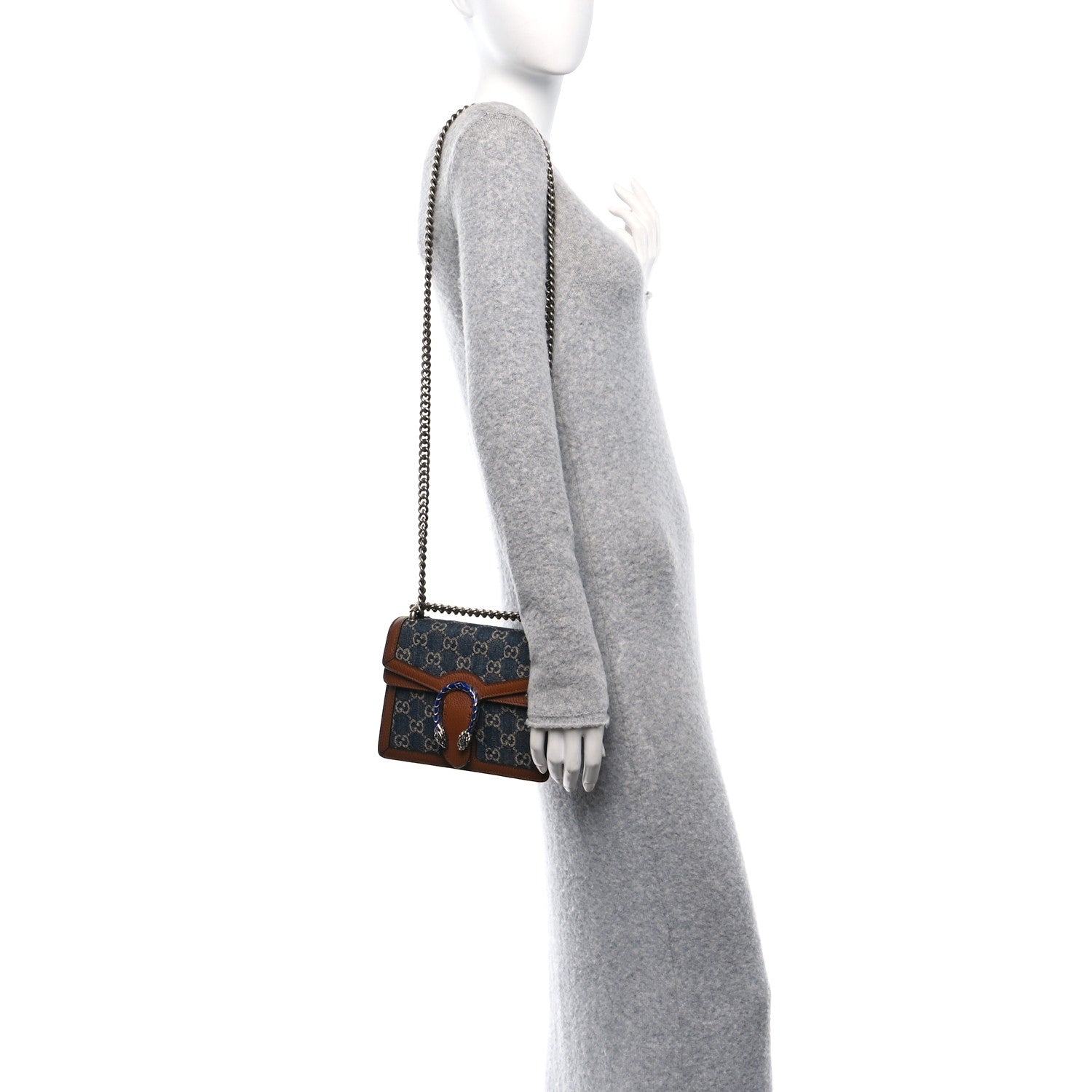 Gucci New Denim GG Monogram Dollar Calfskin Enamel Mini Dionysus Shoulder Bag Blue Tea Cuir Epilog Electric Blue 2 of 12