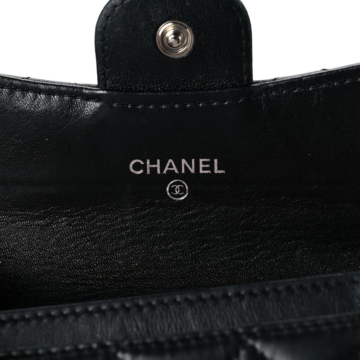 Lambskin Quilted Flap Card Holder Wallet Black