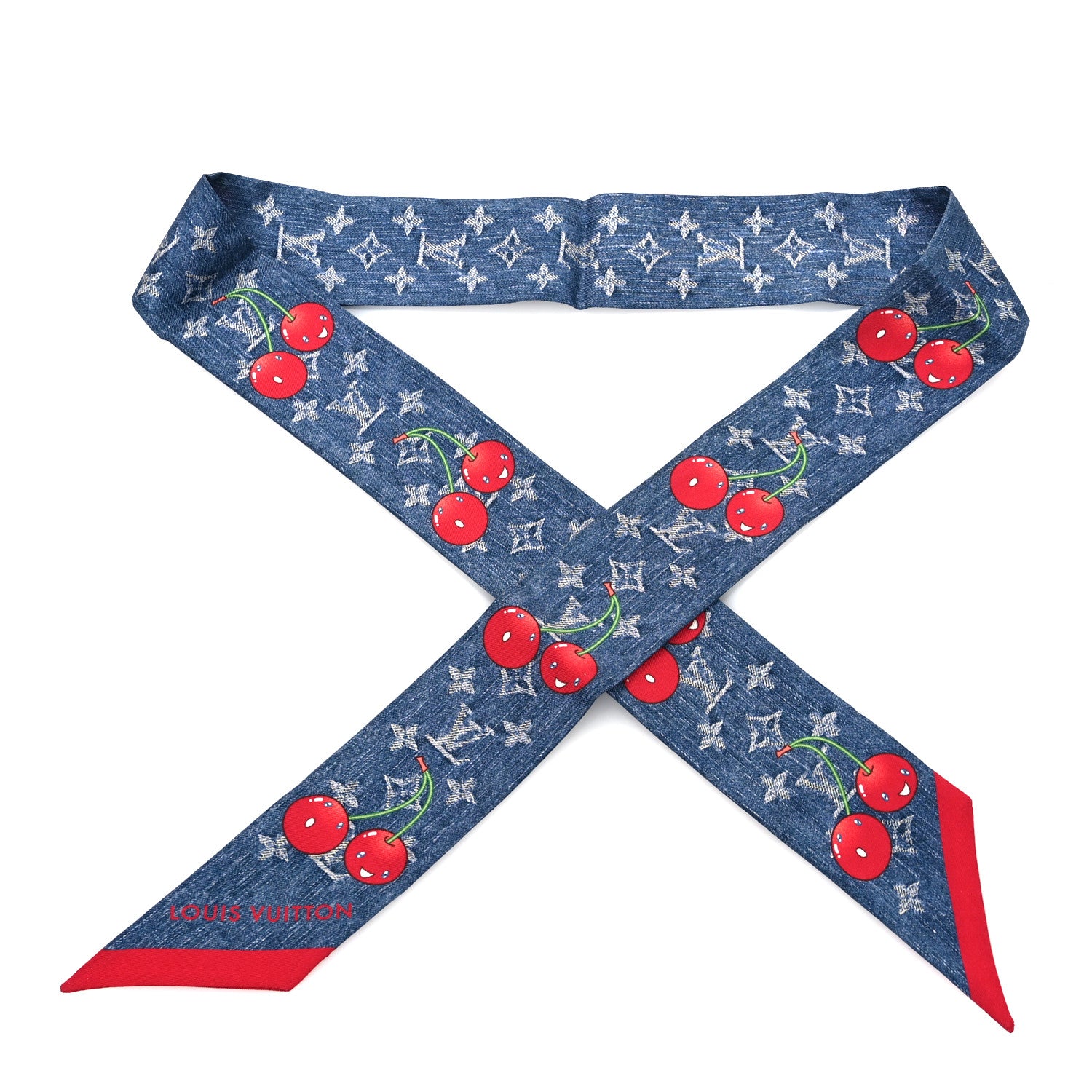 Louis Vuitton LV X TM Silk Monogram Cerises Bandeau Denim Blue 1 of 4