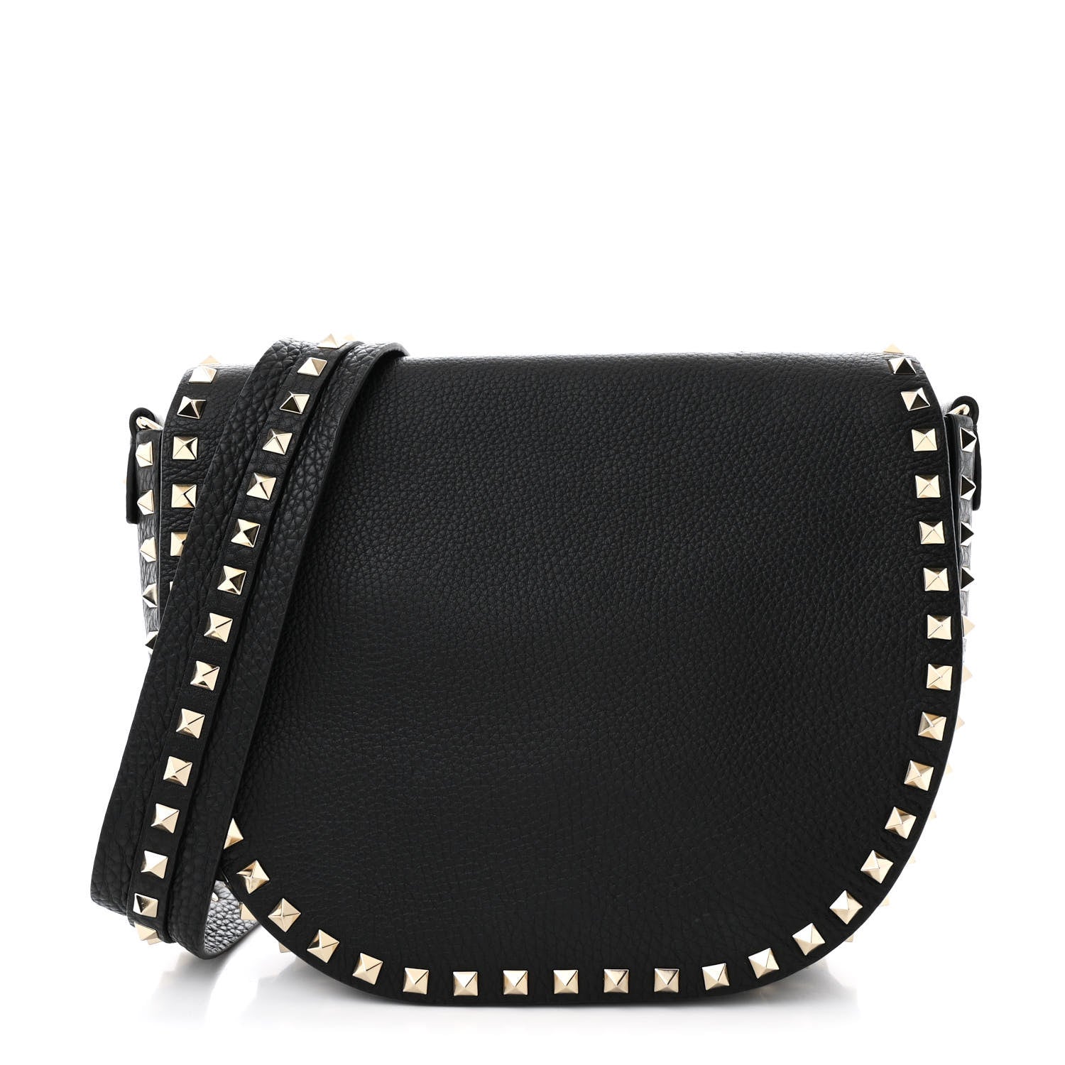 Valentino Garavani Grained Calfskin Rockstud Saddle Bag Black 1 of 11