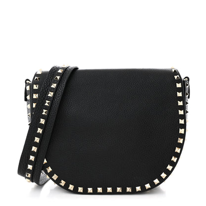 Valentino Garavani Grained Calfskin Rockstud Saddle Bag Black 1 of 11