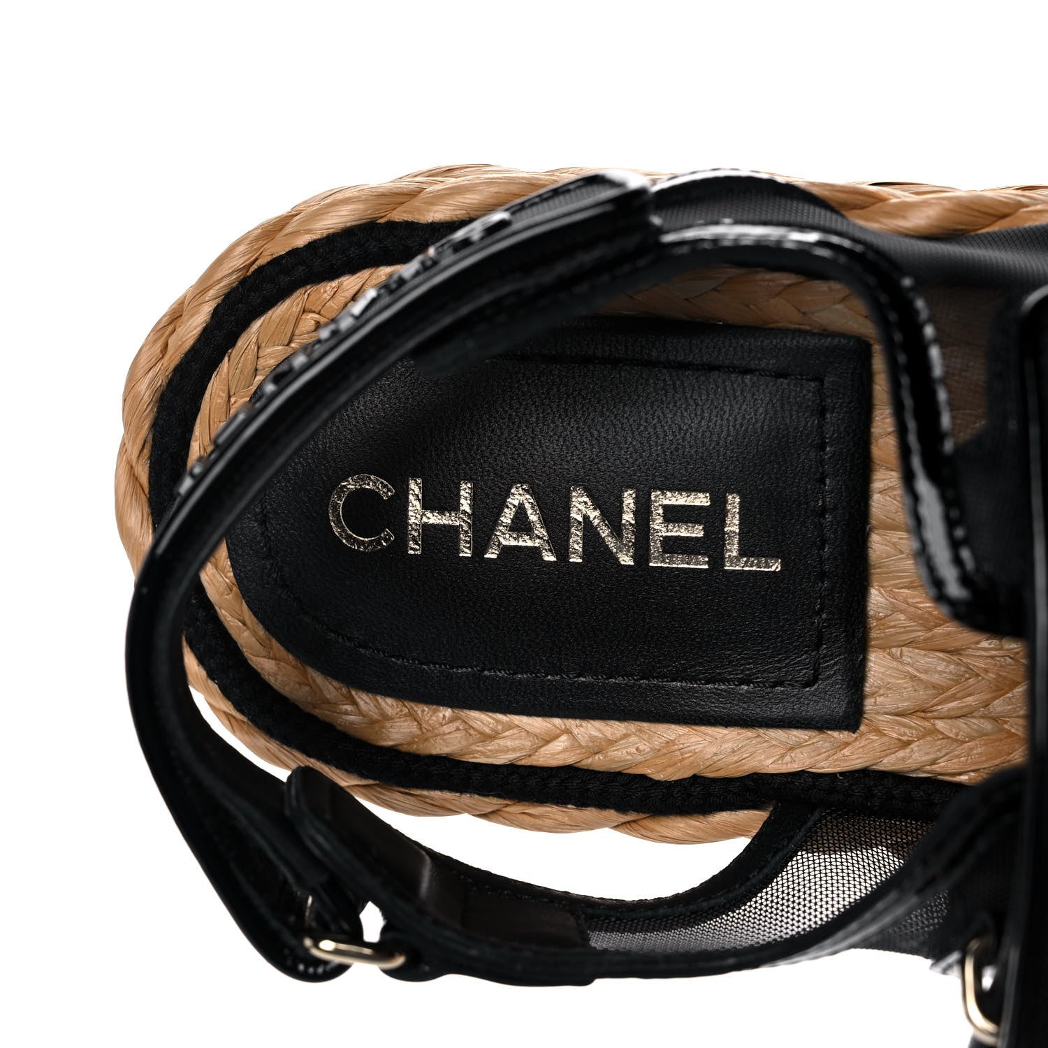 Chanel Mesh Patent Calfskin Velcro Dad Sandals 39 Black 7 of 9