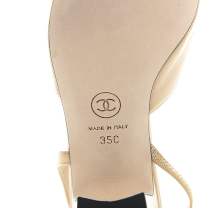 Chanel Goatskin Grosgrain Cap Toe CC Slingback Pumps 35 Beige Black 7 of 9