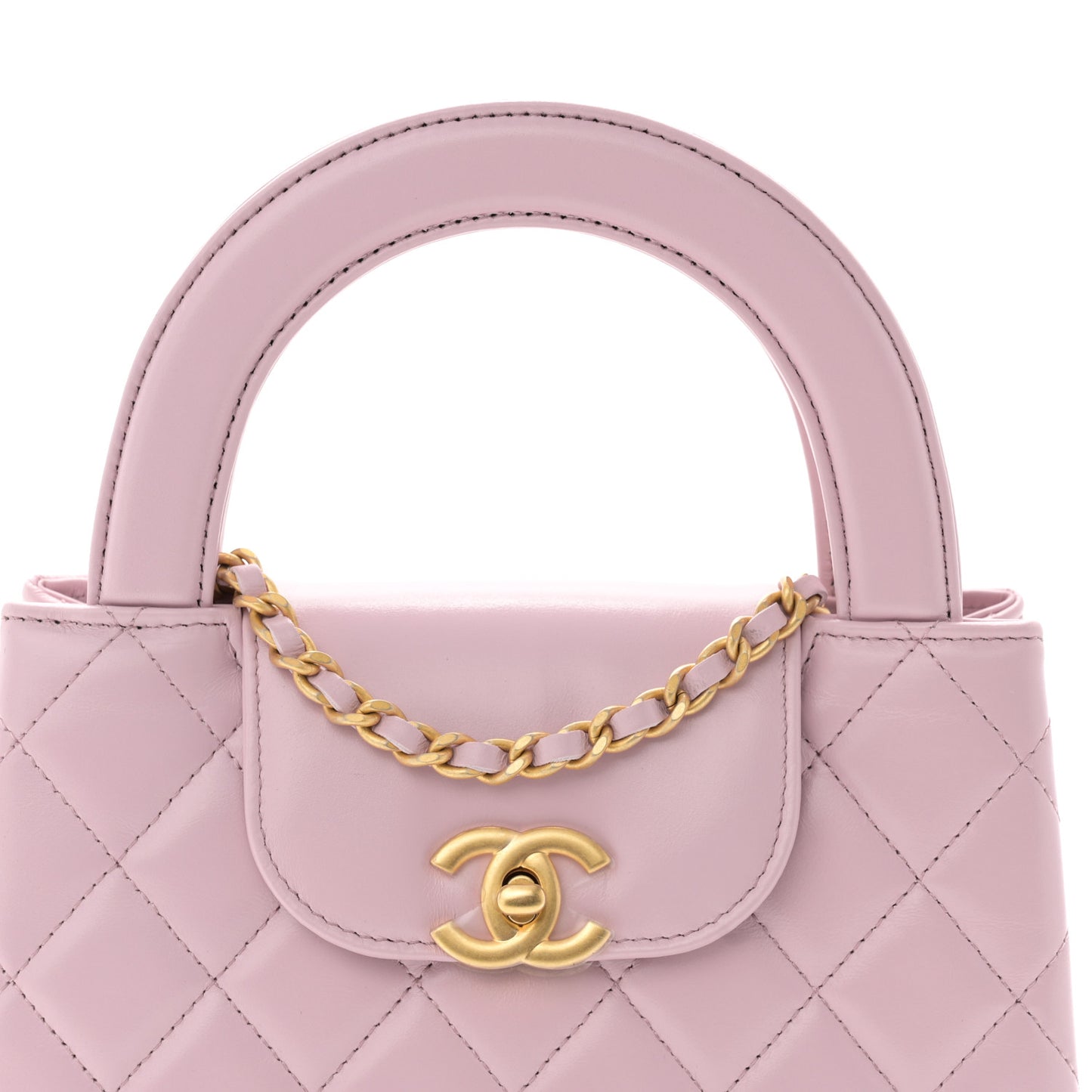 Shiny Aged Calfskin Quilted Nano Kelly Shopper Pink