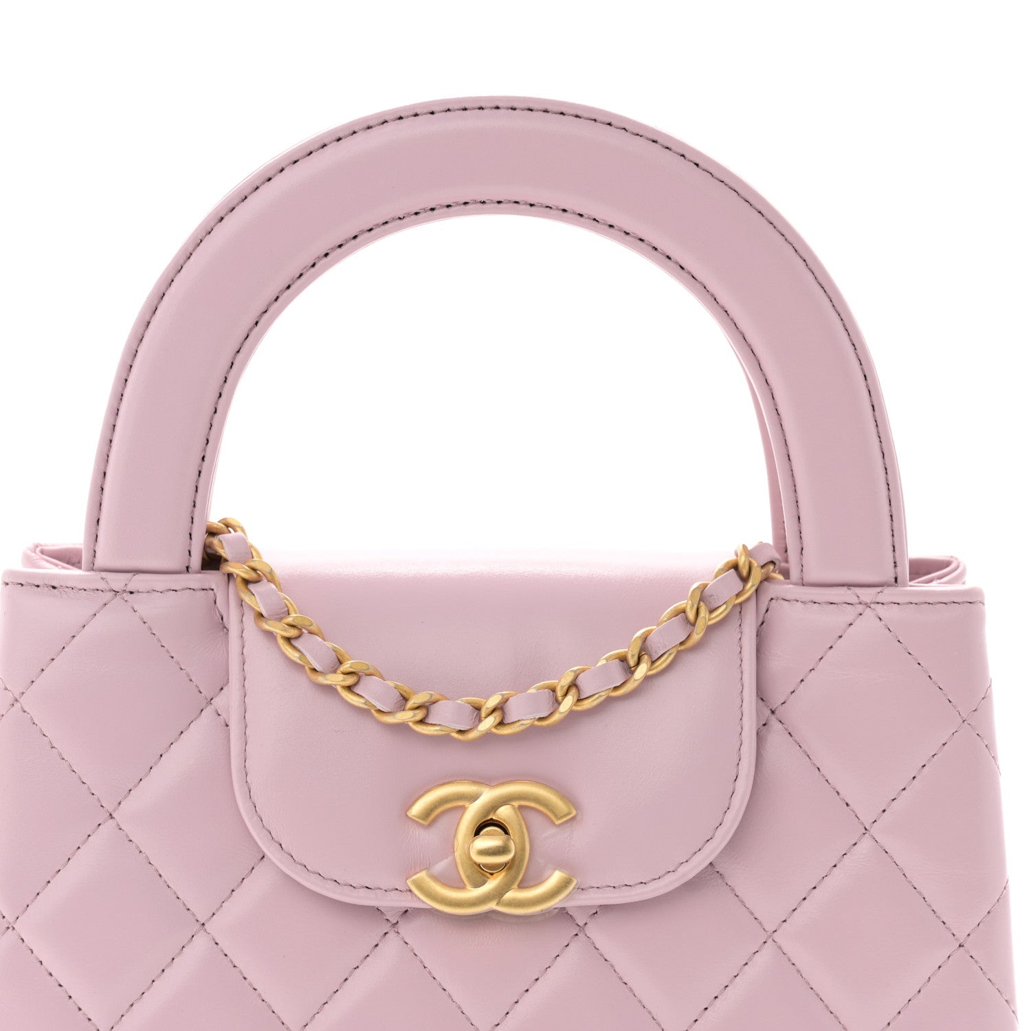 Chanel Shiny Aged Calfskin Quilted Nano Kelly Shopper Pink 8 of 11