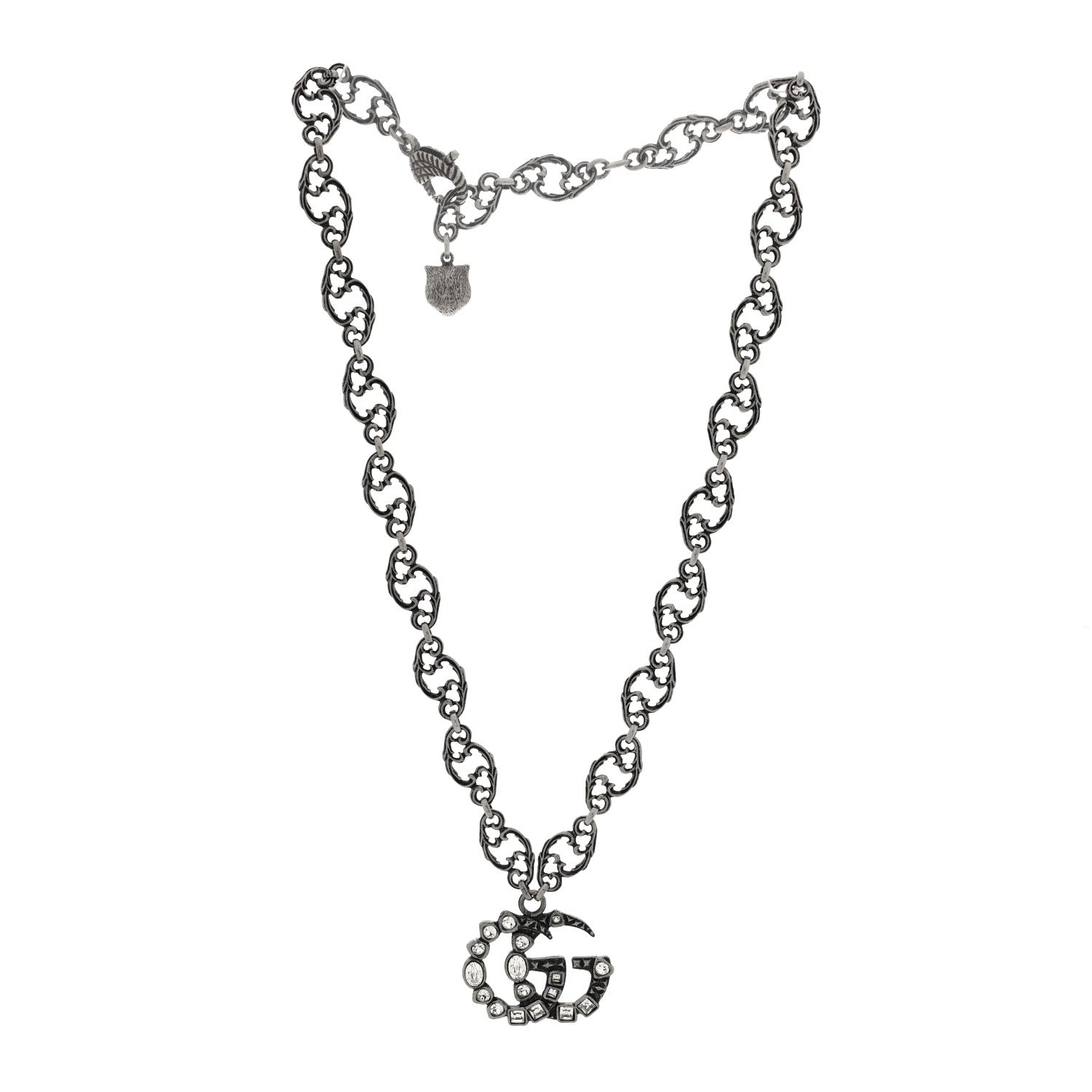 Gucci Metal Crystal Marmont Necklace Aged Silver 3 of 5