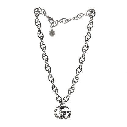 Gucci Metal Crystal Marmont Necklace Aged Silver 3 of 5