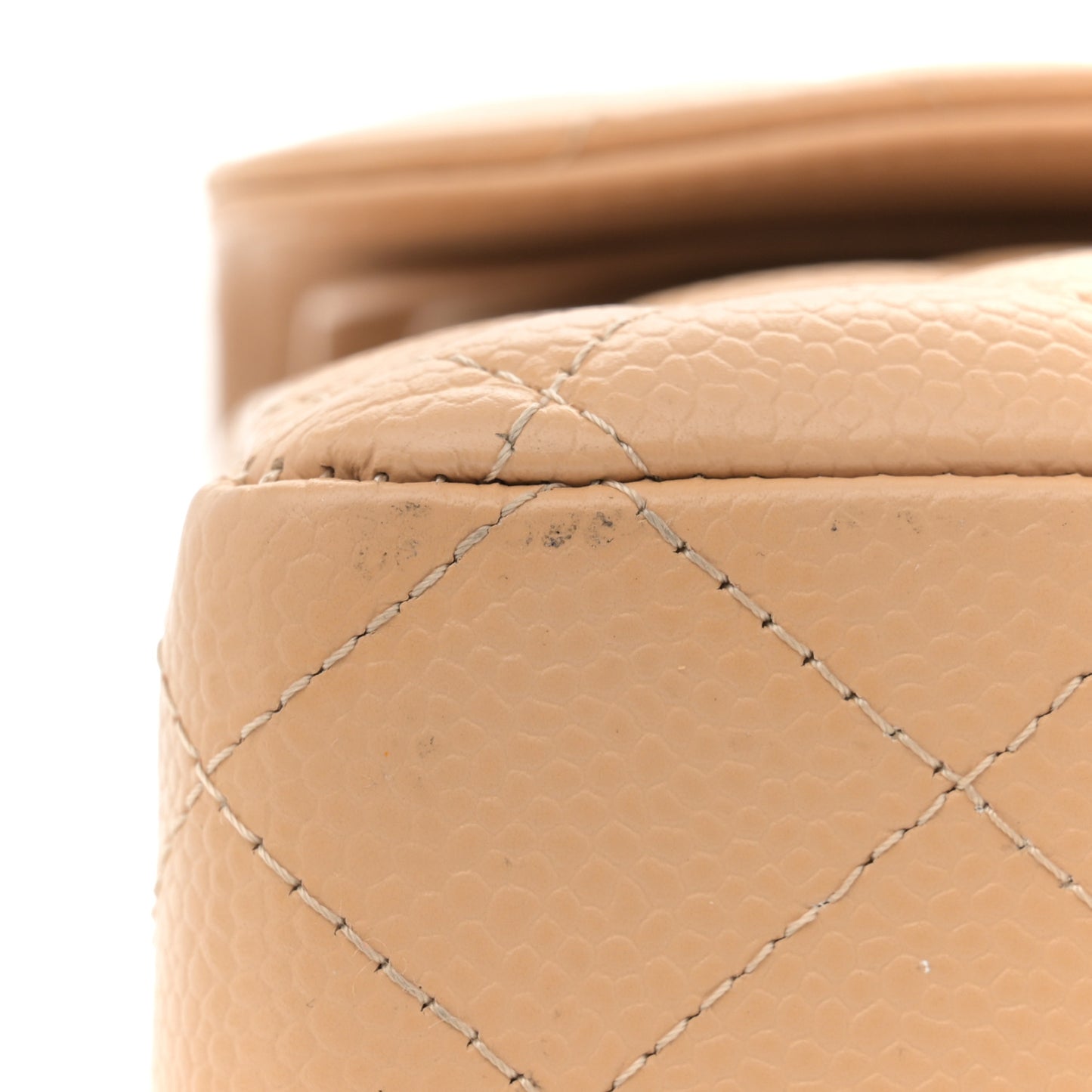 Caviar Quilted Medium Double Flap Beige