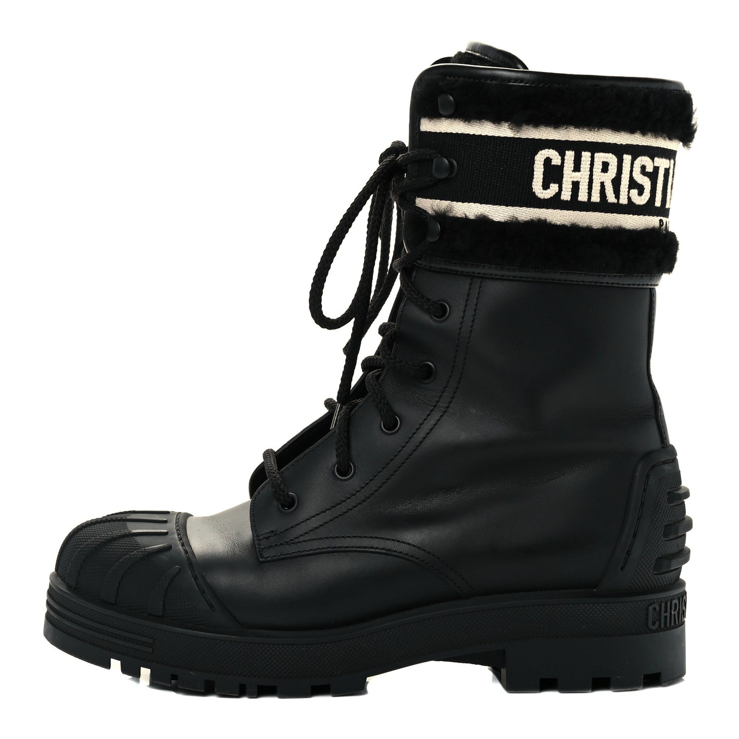 Calfskin Sherling Technical Fabric D-Major Ankle Boots 39 Black White