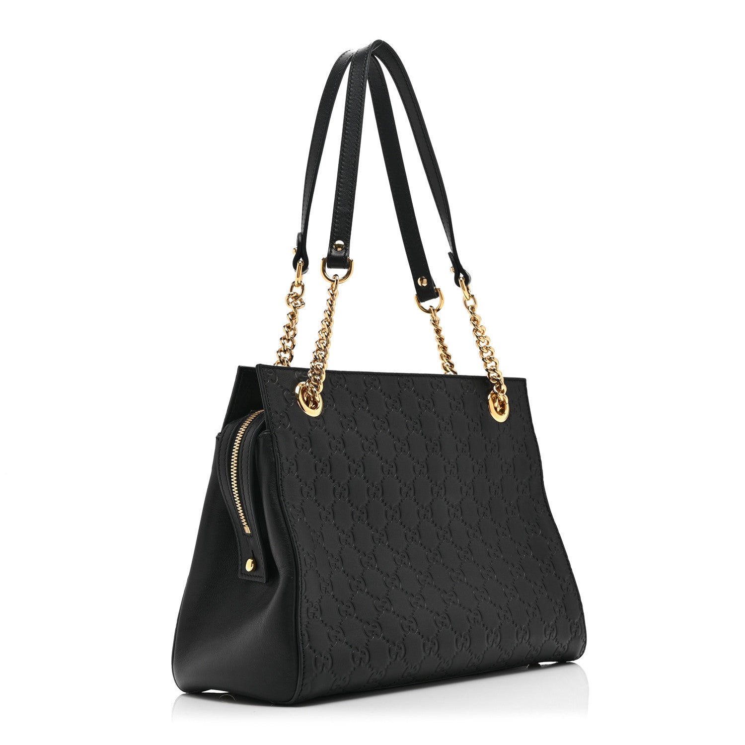 Gucci Guccissima Signature Medium Shoulder Tote Bag Black 3 of 12