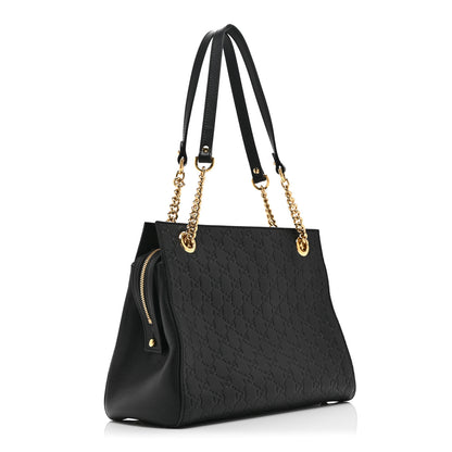 Gucci Guccissima Signature Medium Shoulder Tote Bag Black 3 of 12