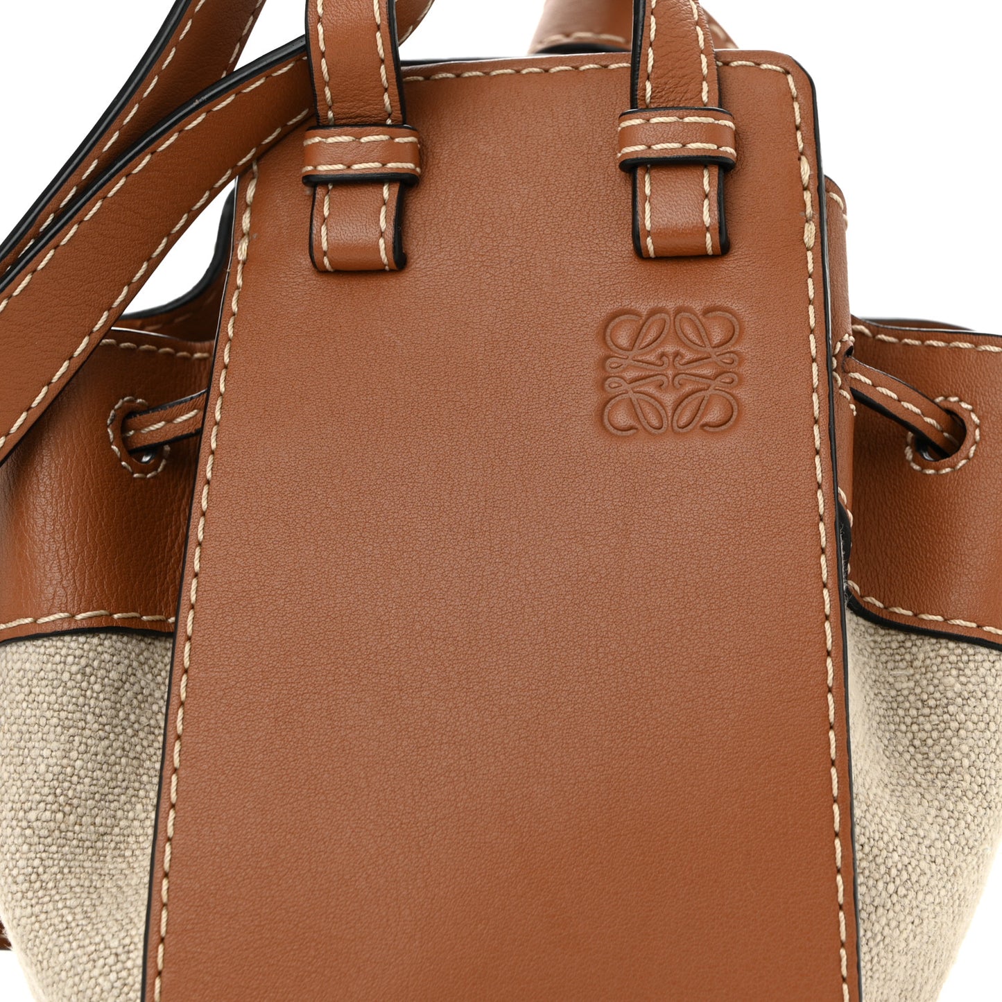 Calfskin Canvas Mini Hammock Shoulder Bag Natural Tan