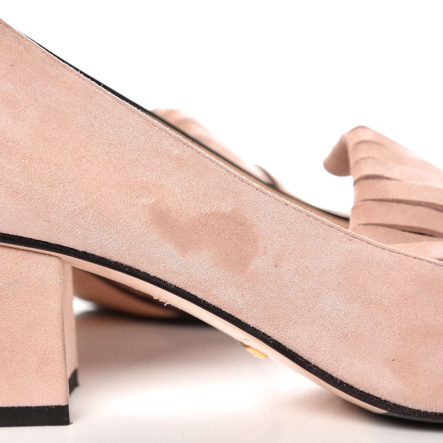 Kid Scamosciato GG Marmont Fringe 50mm Loafer Pumps 38.5 Crystal Pink