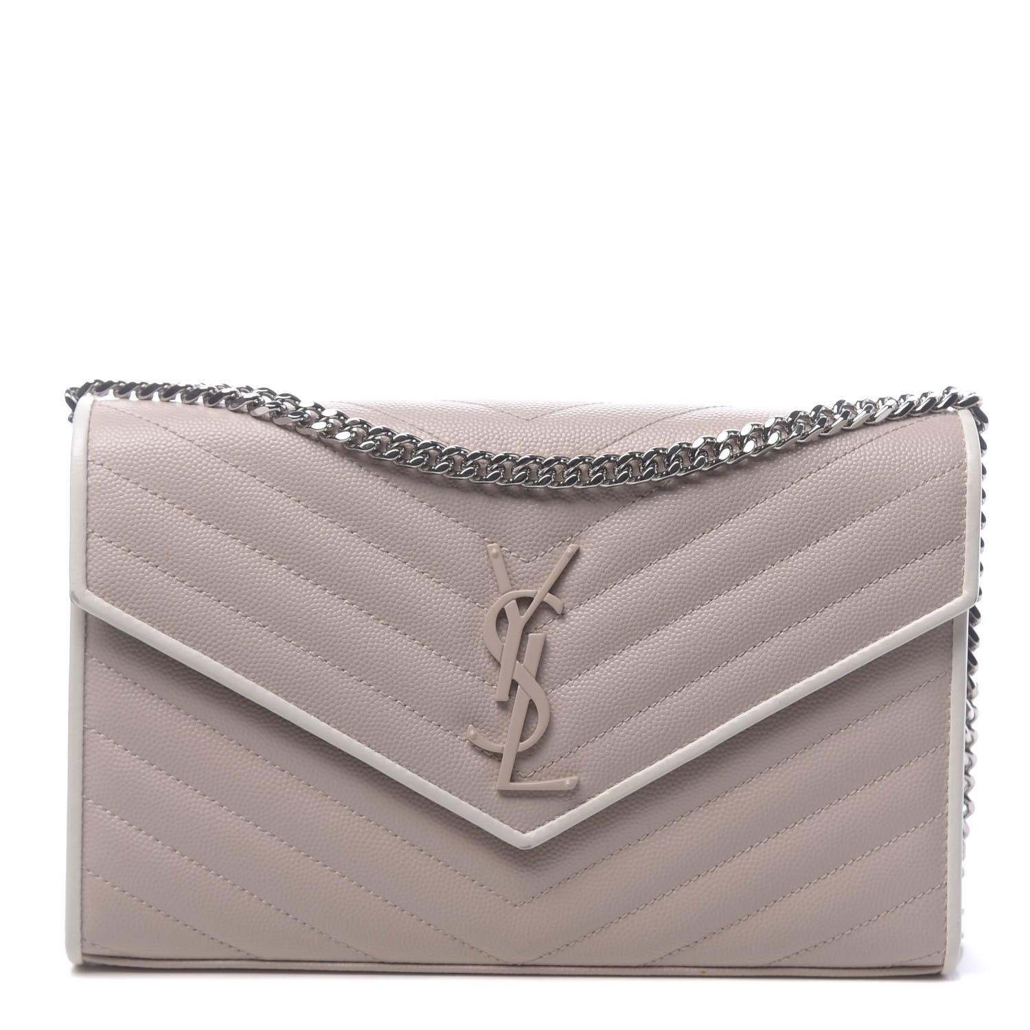Saint Laurent Grain De Poudre Matelasse Chevron Monogram Chain Wallet 1 of 9