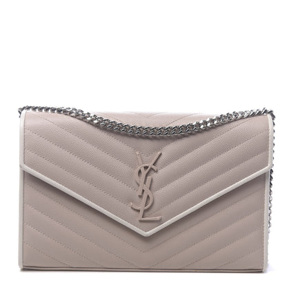 Saint Laurent Grain De Poudre Matelasse Chevron Monogram Chain Wallet 1 of 9