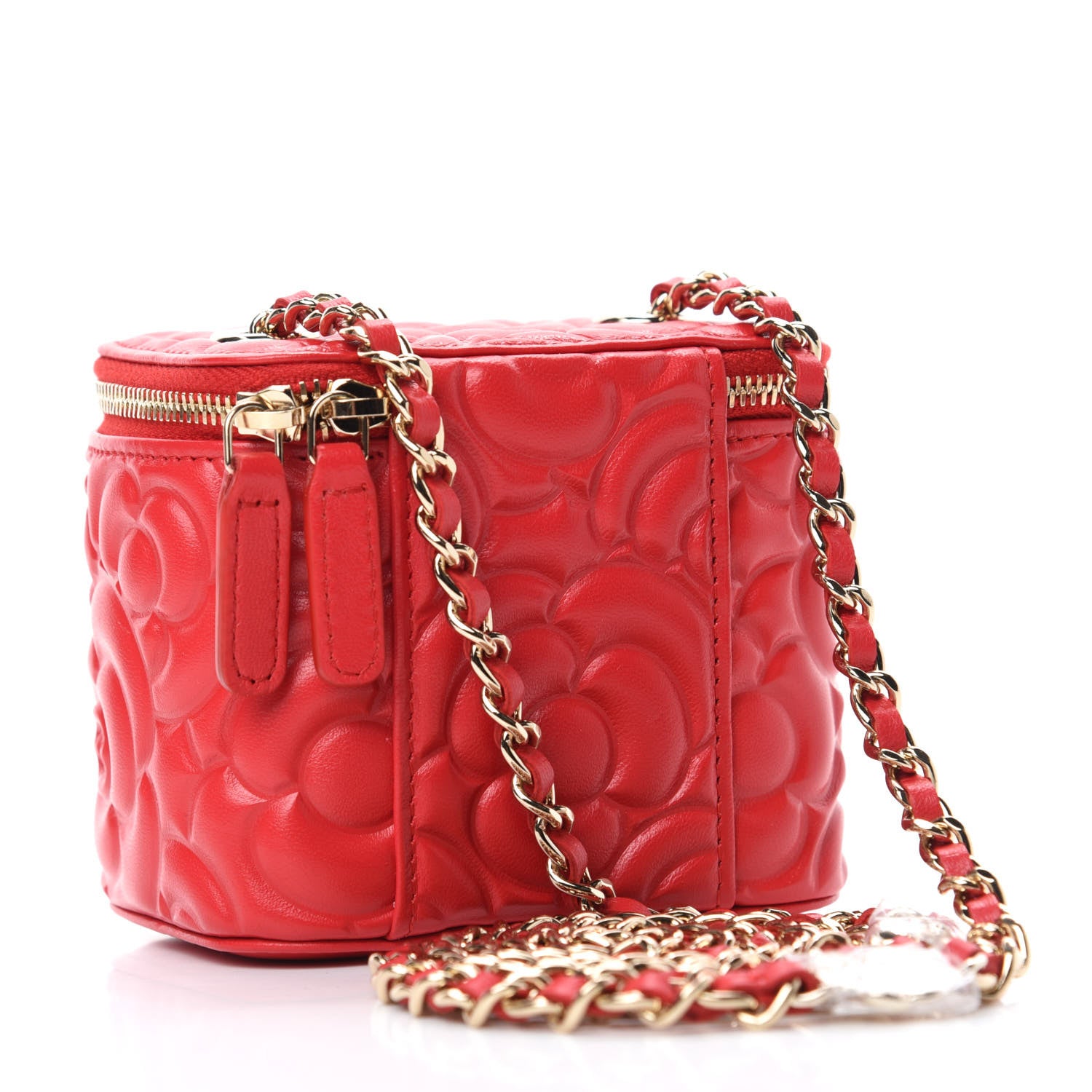 Chanel Lambskin Camellia Embossed Mini Vanity Case With Chain Red 3 of 11