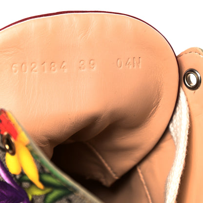 Gucci GG Supreme Monogram Flora Lace Up Combat Ankle Boots 39 Beige Multicolor Red 8 of 9