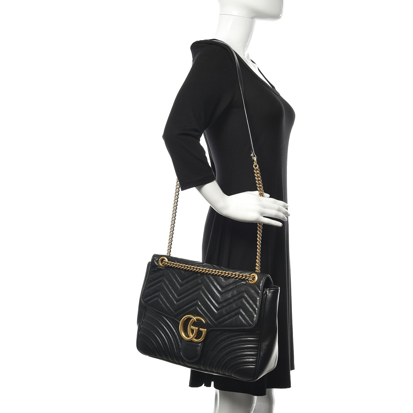 Calfskin Matelasse Large GG Marmont Shoulder Bag Black