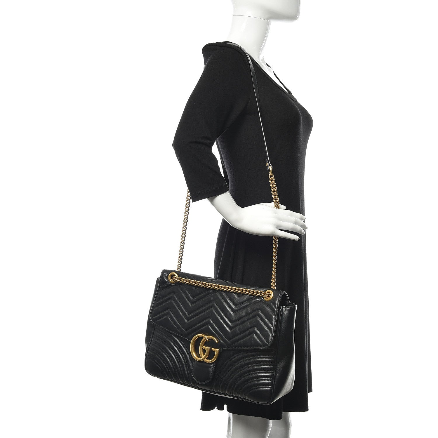 Gucci Calfskin Matelasse Large GG Marmont Shoulder Bag Black 2 of 14