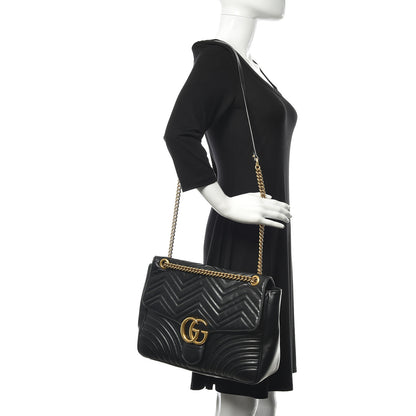 Gucci Calfskin Matelasse Large GG Marmont Shoulder Bag Black 2 of 14