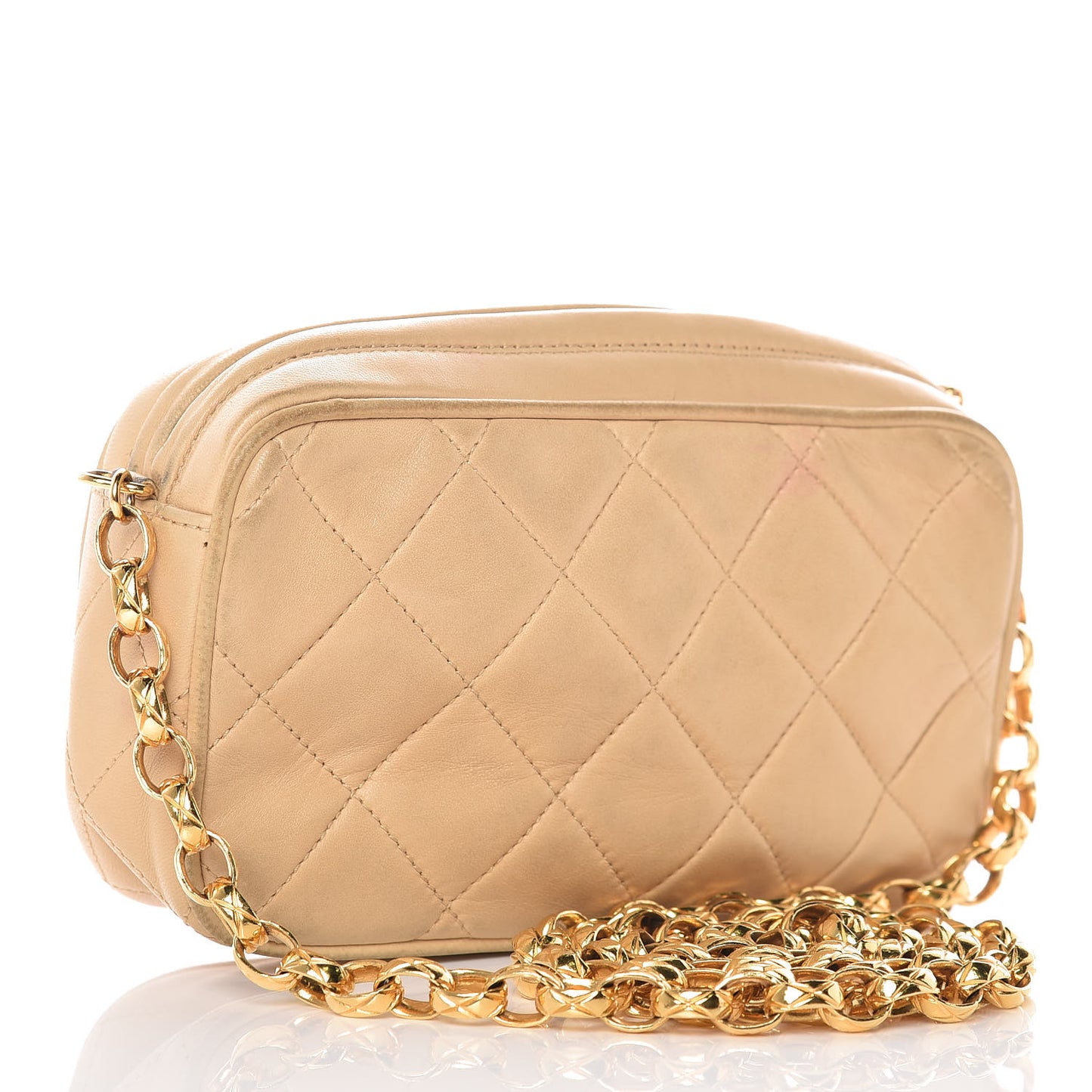 Lambskin Quilted Tassel Camera Case Beige