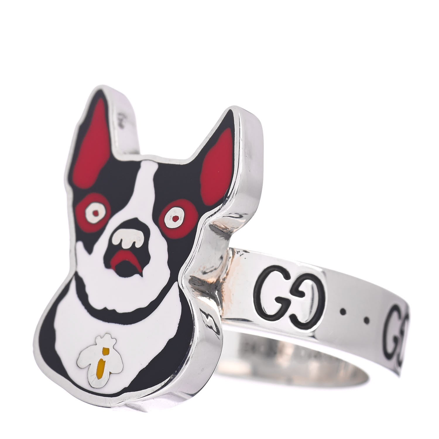 Gucci Sterling Silver Enamel Orso Ring 53 6.5 3 of 5