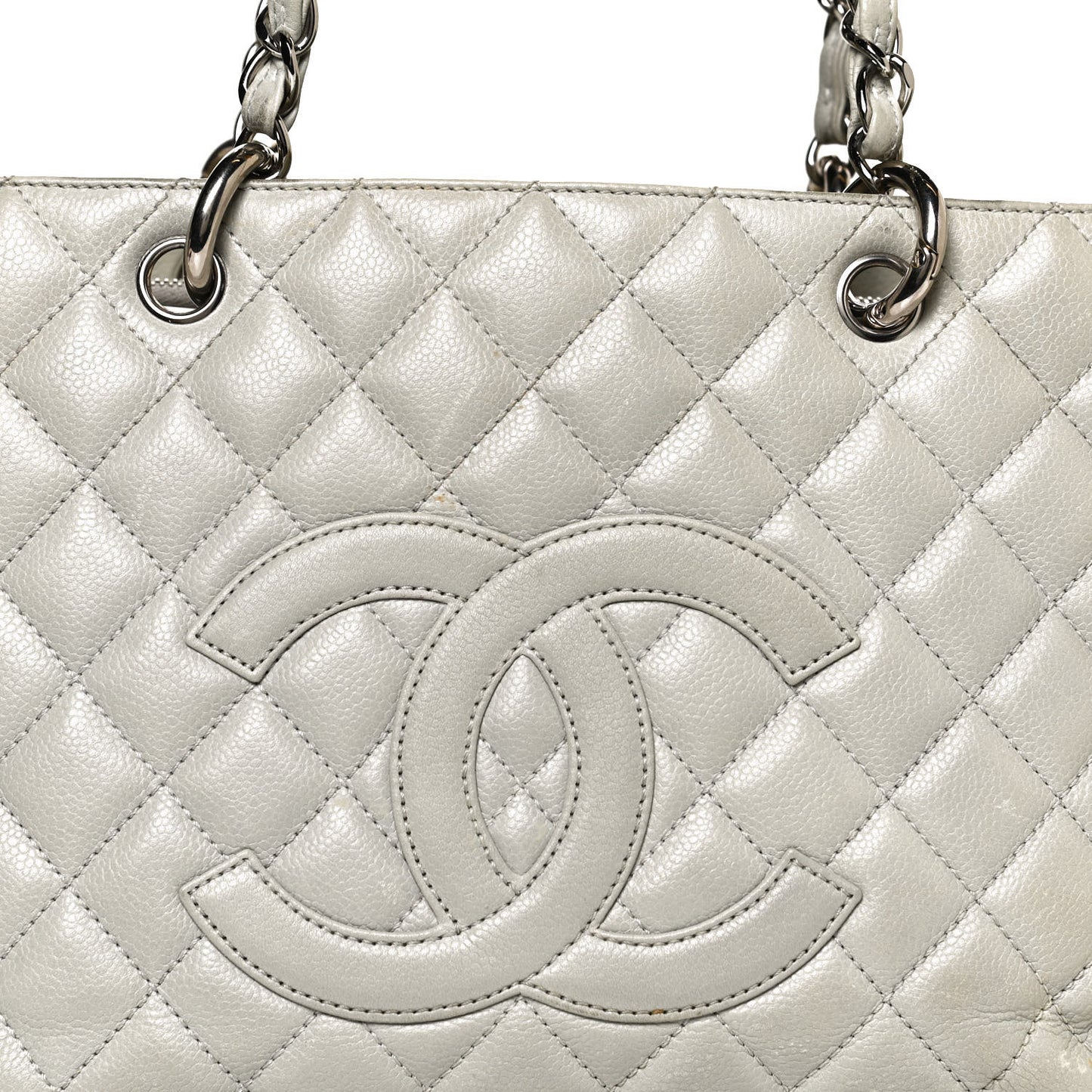 Caviar Quilted Grand Shopping Tote GST Light Grey