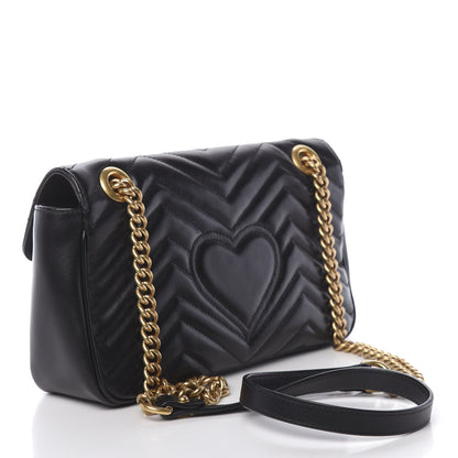 Gucci Calfskin Matelasse Small GG Marmont Shoulder Bag Black 3 of 12