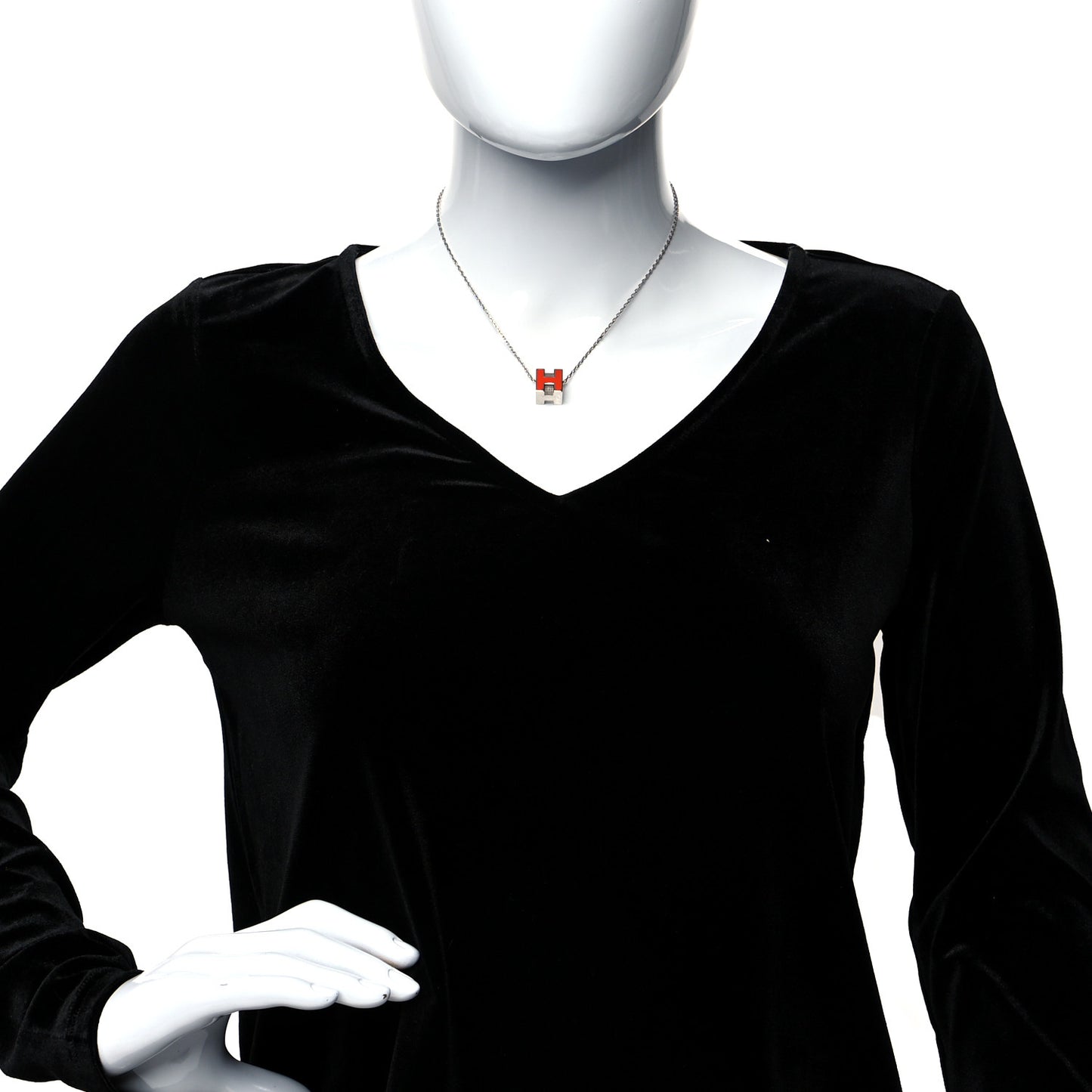 Lacquered Palladium Cage d'H Pendant Necklace Orange Fonce