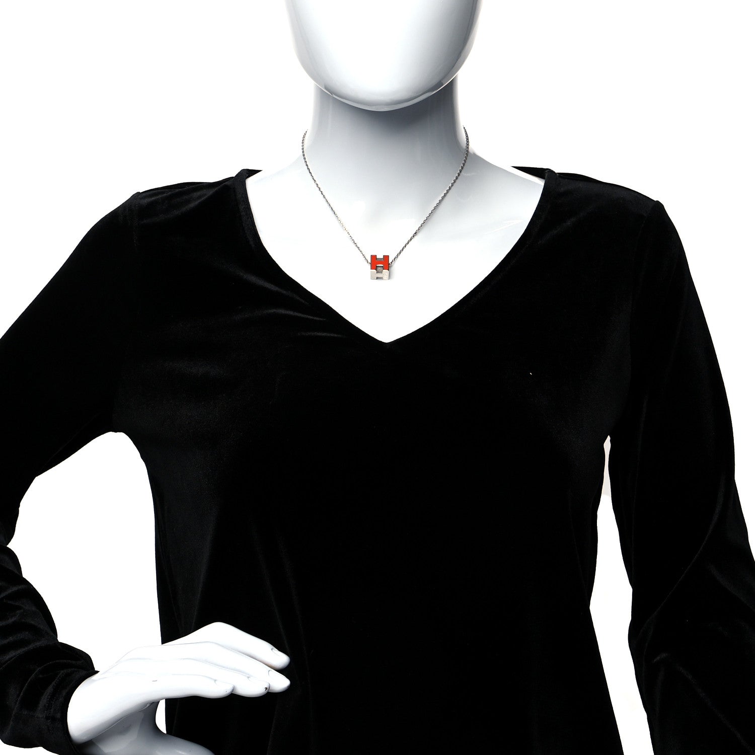 Hermes Lacquered Palladium Cage d'H Pendant Necklace Orange Fonce 2 of 5
