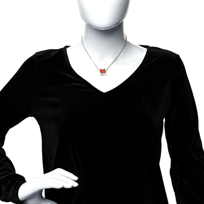 Hermes Lacquered Palladium Cage d'H Pendant Necklace Orange Fonce 2 of 5