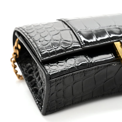 Balenciaga Shiny Calfskin Crocodile Embossed Hourglass Chain Bag Black 7 of 9