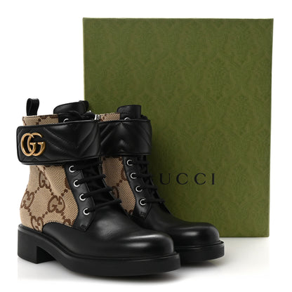 Gucci Flores Calfskin Monogram Maxi GG Nappa Matelasse Double G 40mm Ankle Boots 39 Black Camel Ebony 10 of 10
