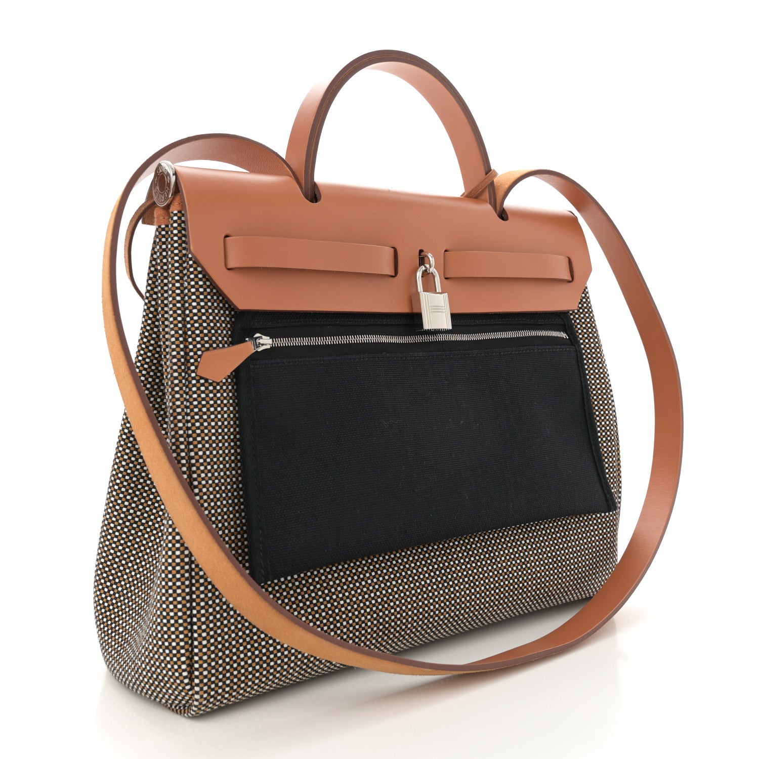 Hermes Toile Quadrille Vache Hunter Herbag Zip Retourne 31 PM Black White Desert Natural 4 of 14
