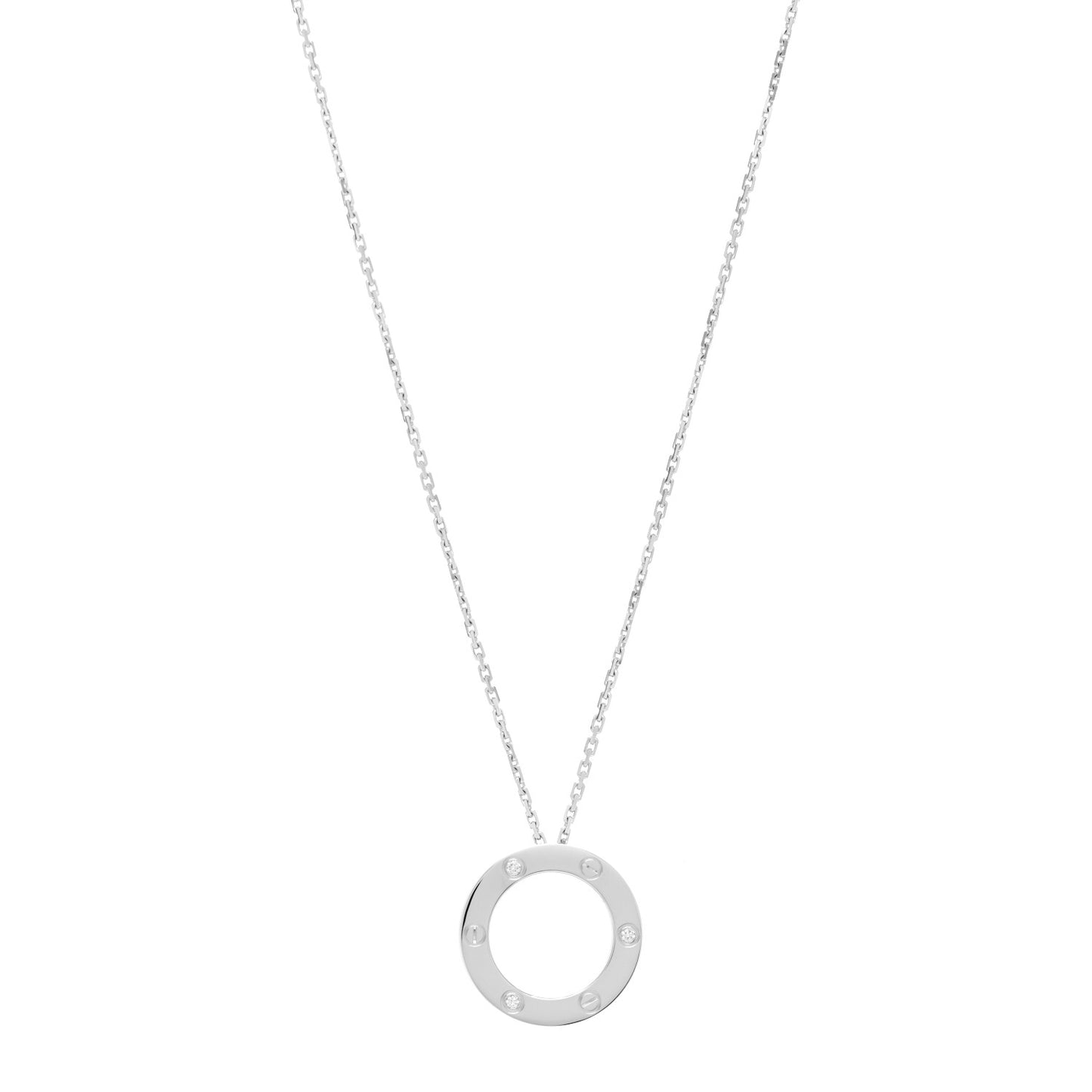 18K White Gold 3 Diamonds LOVE Pendant Necklace