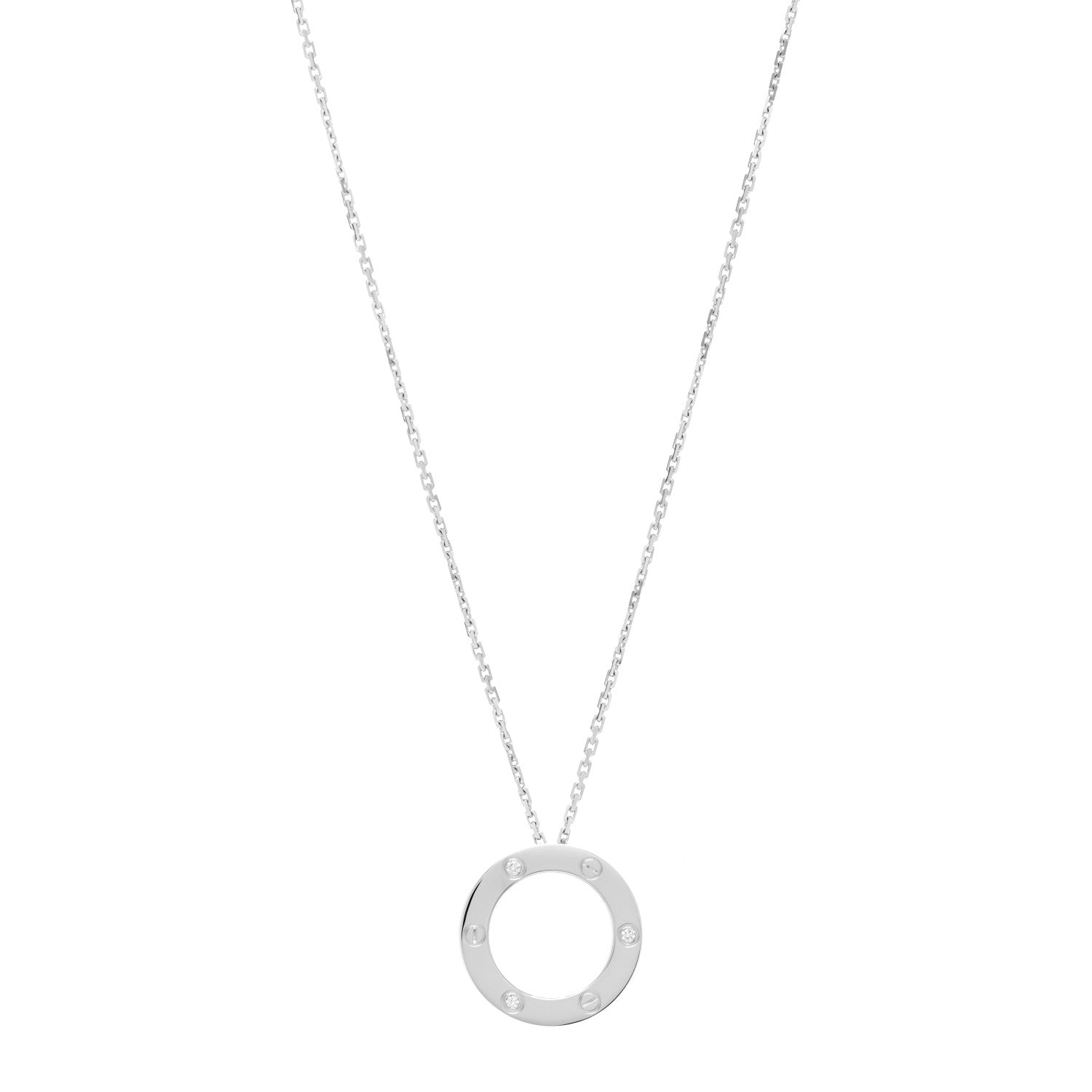 Cartier 18K White Gold 3 Diamonds LOVE Pendant Necklace 1 of 5