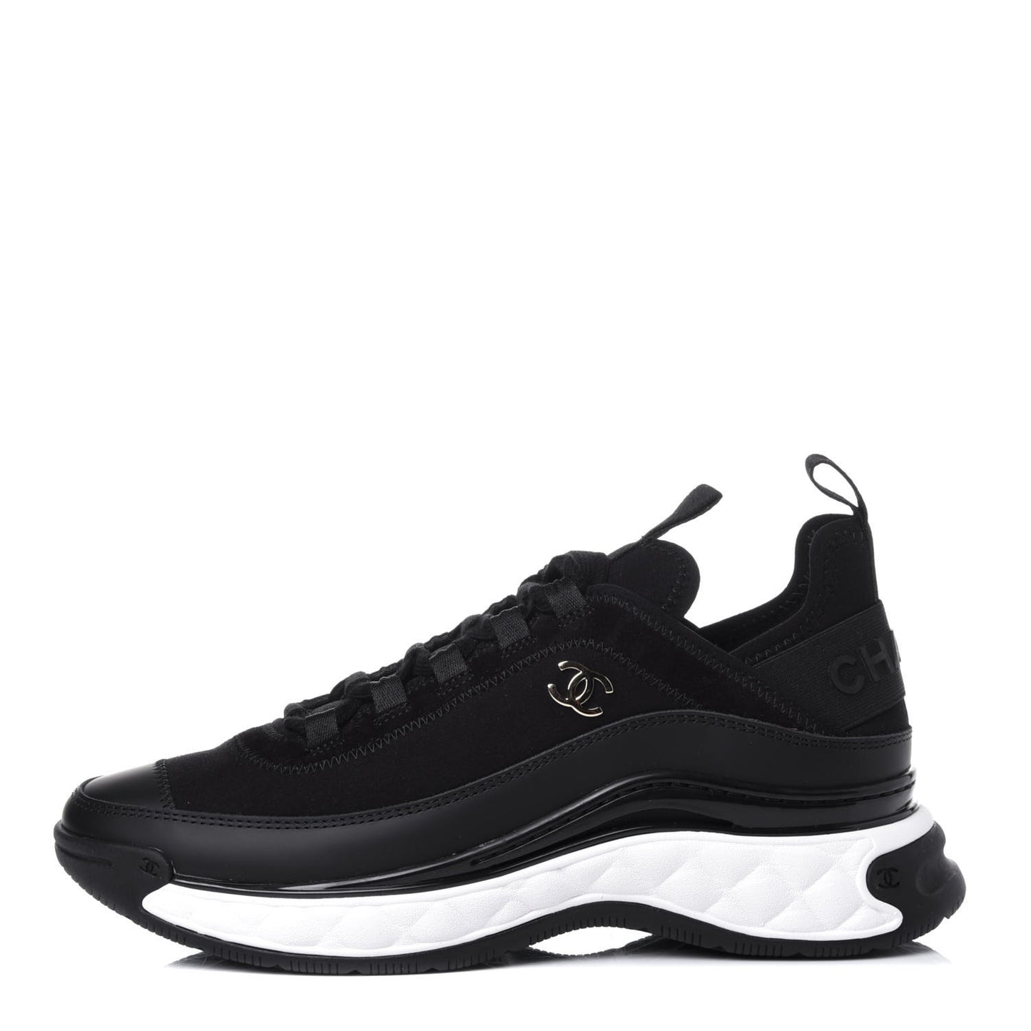 Velvet Calfskin Mixed Fibers CC Sneakers 37 Black