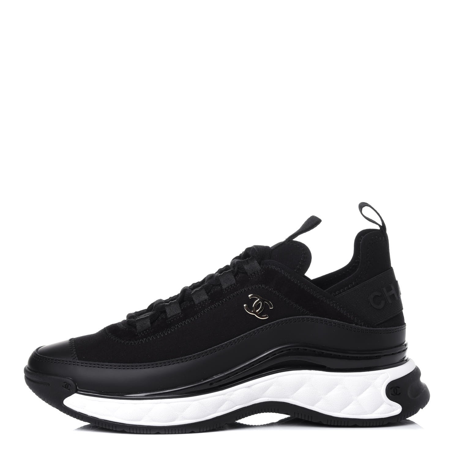 Chanel Velvet Calfskin Mixed Fibers CC Sneakers 37 Black 1 of 12
