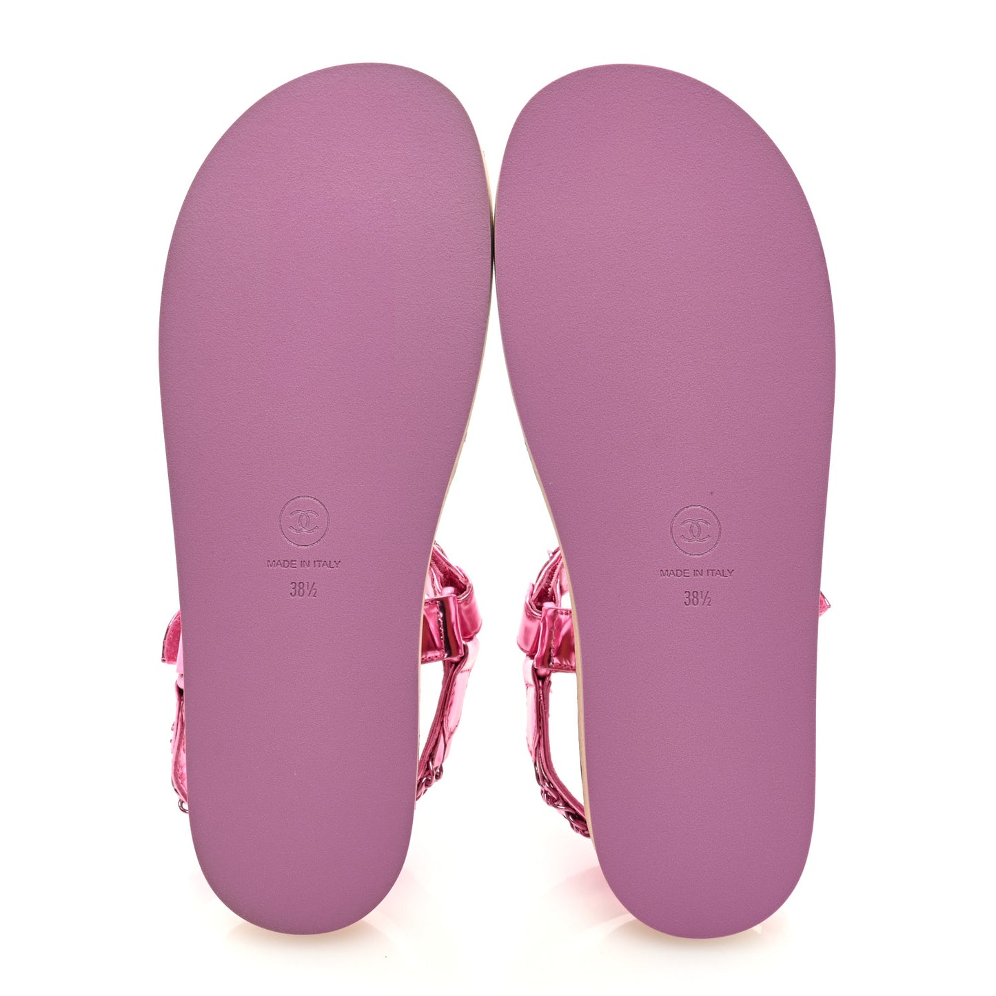 Metallic Laminated Goastkin Chain Flat Sandals 38.5 Pink