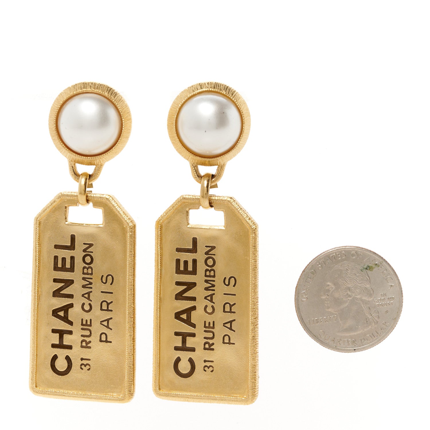 Chanel Pearl CC Tags Drop Earrings Gold 2 of 5
