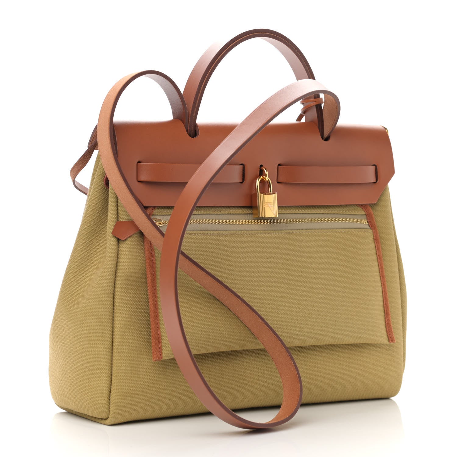 Hermes Military Toile Vache Hunter Herbag Zip Retourne 31 PM Poussiere Fauve 4 of 12