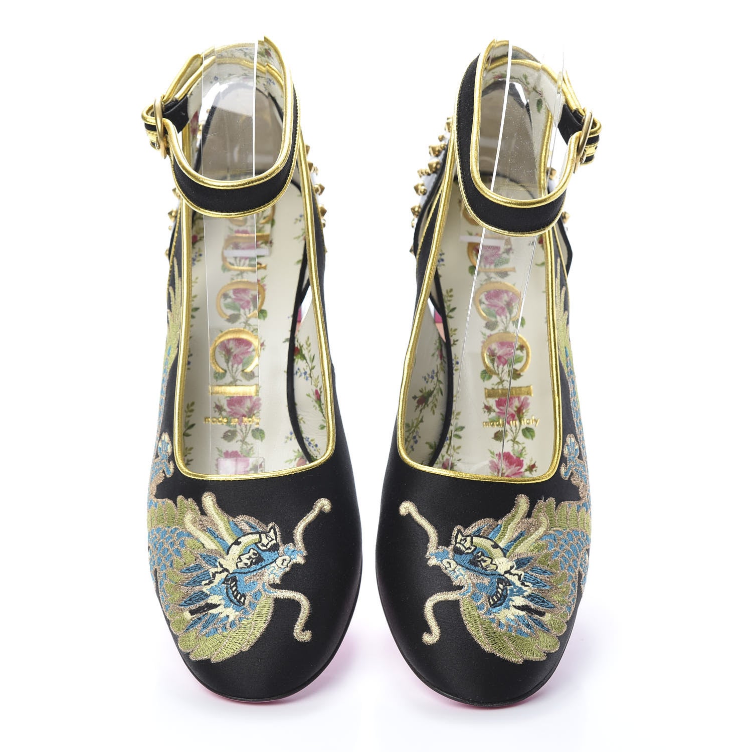 Gucci Satin Embroidered Dragon Caspar Pumps 38 Black 5 of 10
