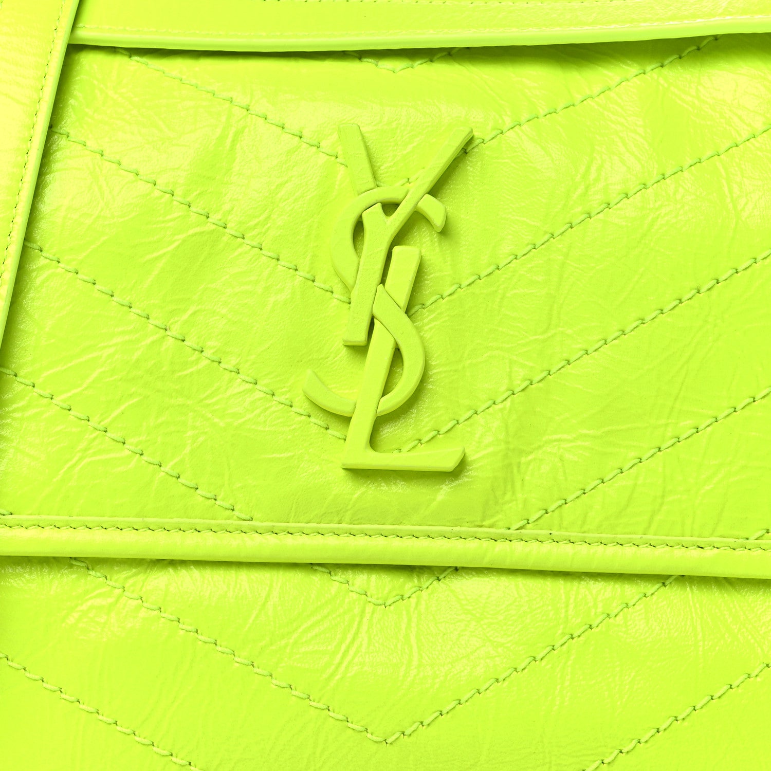 Saint Laurent Crinkled Calfskin Matelasse Monogram Medium Niki Chain Satchel Neon Yellow 8 of 10