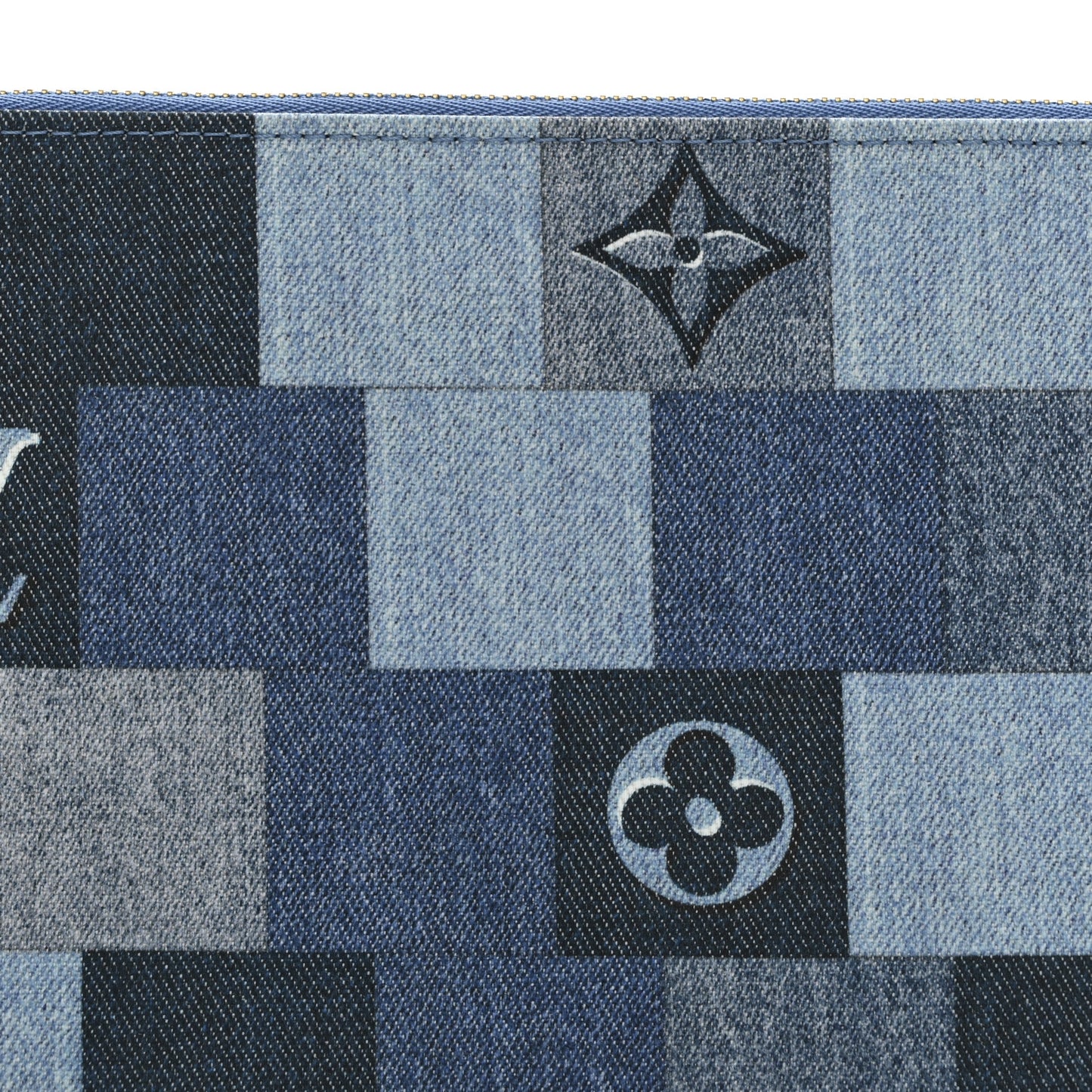 Denim Damier Monogram Patchwork Neverfull MM Pochette  Blue Rouge
