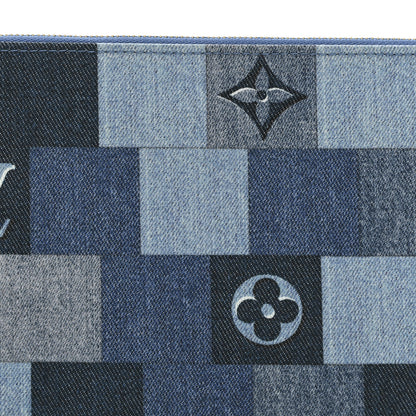 Louis Vuitton Denim Damier Monogram Patchwork Neverfull MM Pochette  Blue Rouge 8 of 10