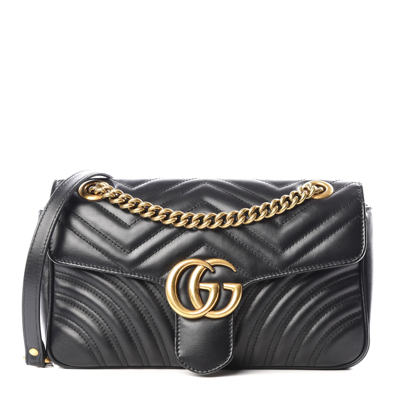 Gucci Calfskin Matelasse Small GG Marmont Shoulder Bag Black 1 of 8