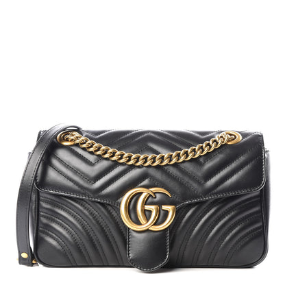 Gucci Calfskin Matelasse Small GG Marmont Shoulder Bag Black 1 of 8