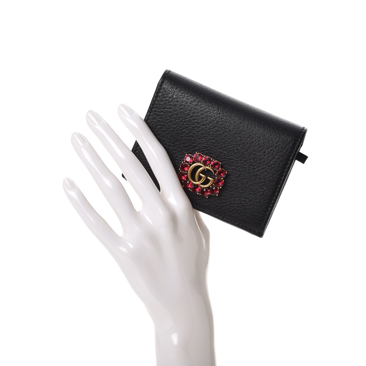 Calfskin Crystal Double G Card Case Black