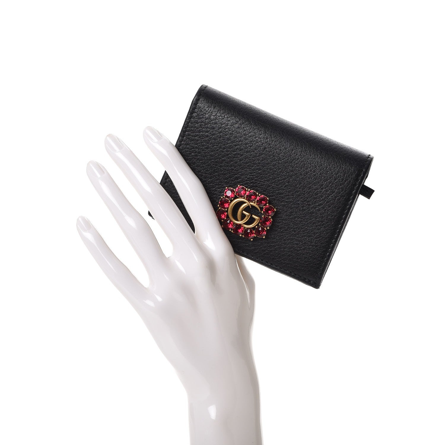 Gucci Calfskin Crystal Double G Card Case Black 2 of 7
